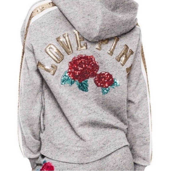 PINK VS ROSES BLING HOODIE / JOGGERS OUTFIT SET LARGE - Picture 4 of 10